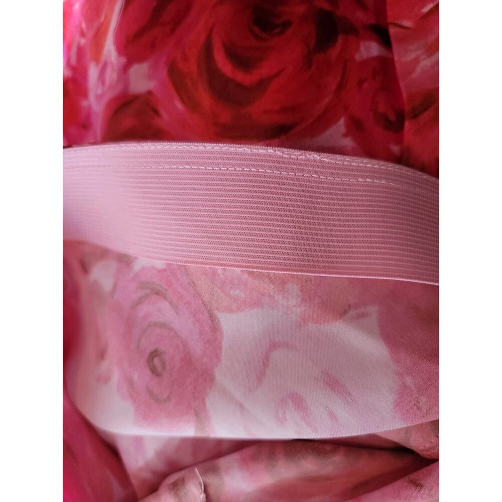 Pink Floral Rose Print Wrap Top & Flare Skirt Set Sz M Satin Lightweight Travel - Picture 13 of 13